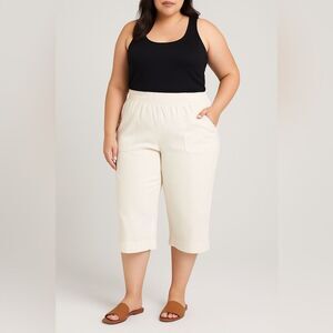Westbound Linen Blend Capri Pants White 2X Plus Size Elastic Waist Casual Boho
